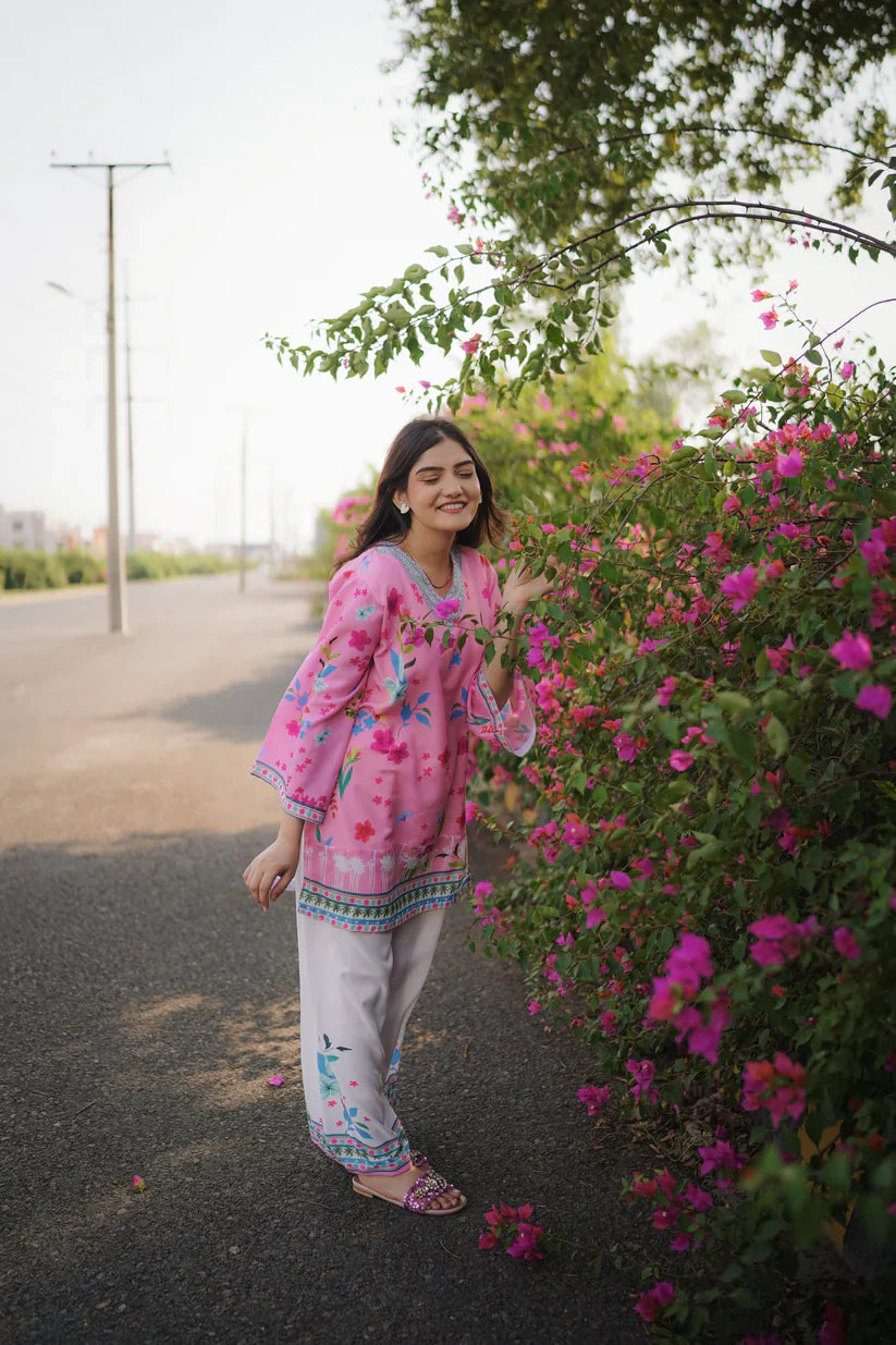 Dananeer Special Baby Pink Bloom Co ords set 2 Pieces Ready to Wear