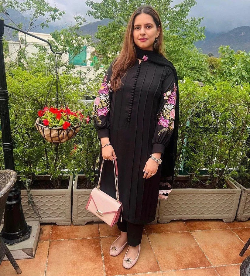 Fancy stitched Bazu Embroidery 2pcs dress for girls