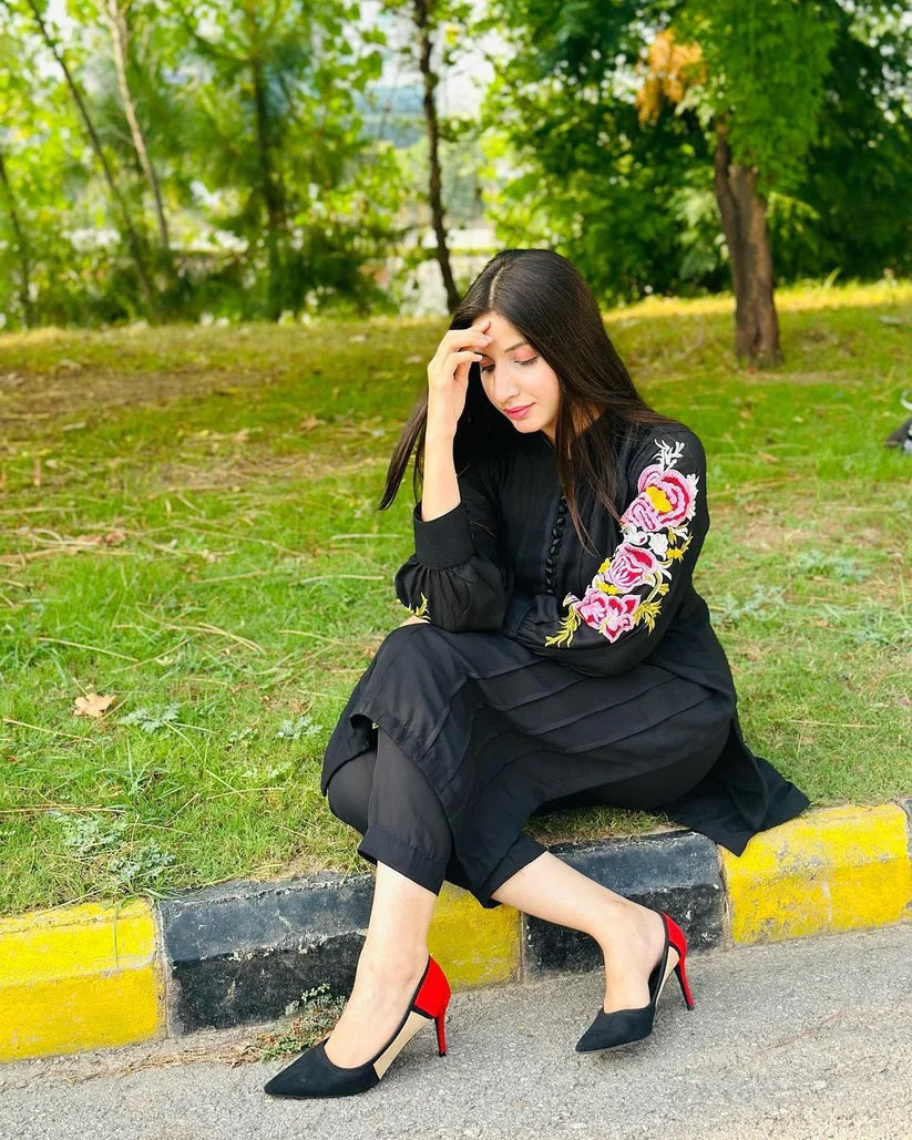 Fancy stitched Bazu Embroidery 2pcs dress for girls