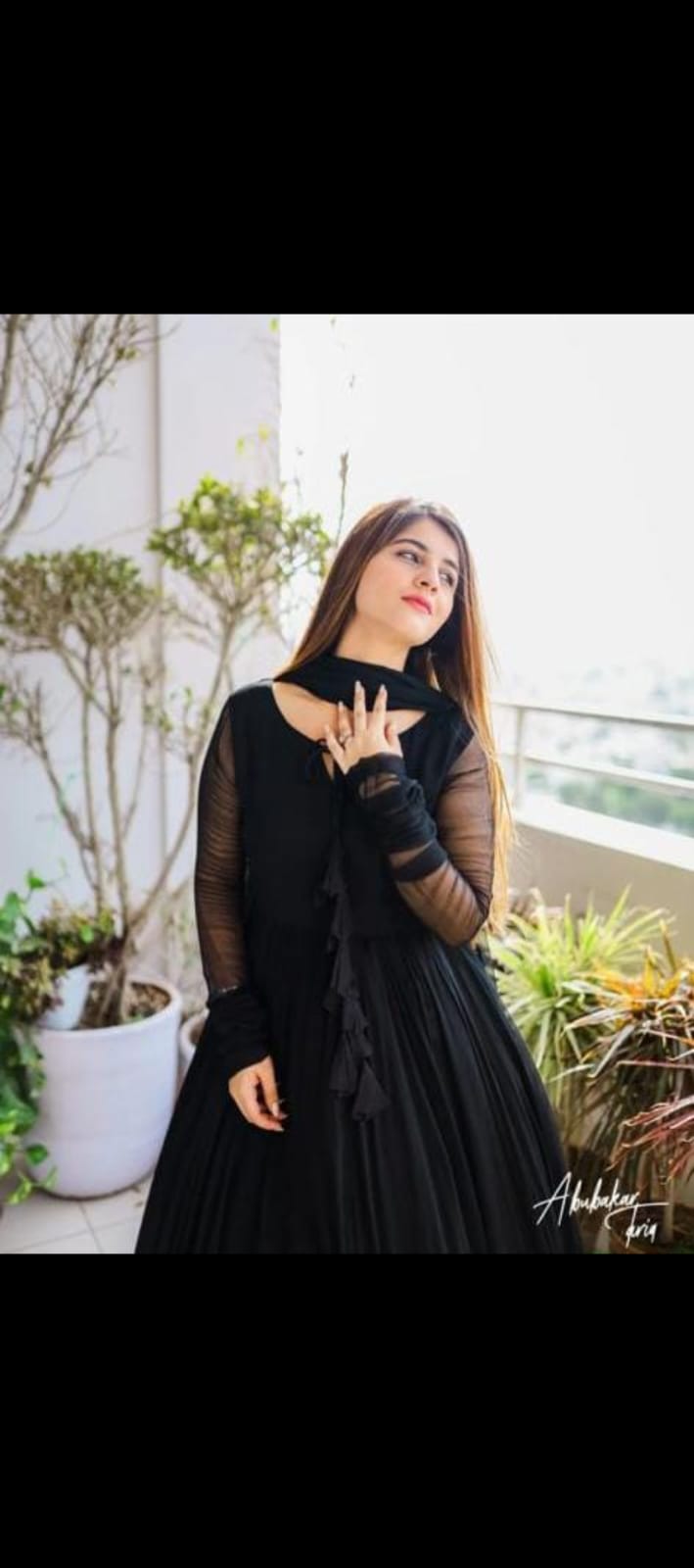 Stitched Two Layer Style Flair Party Wear Long Chiffon Frock 3-Piece