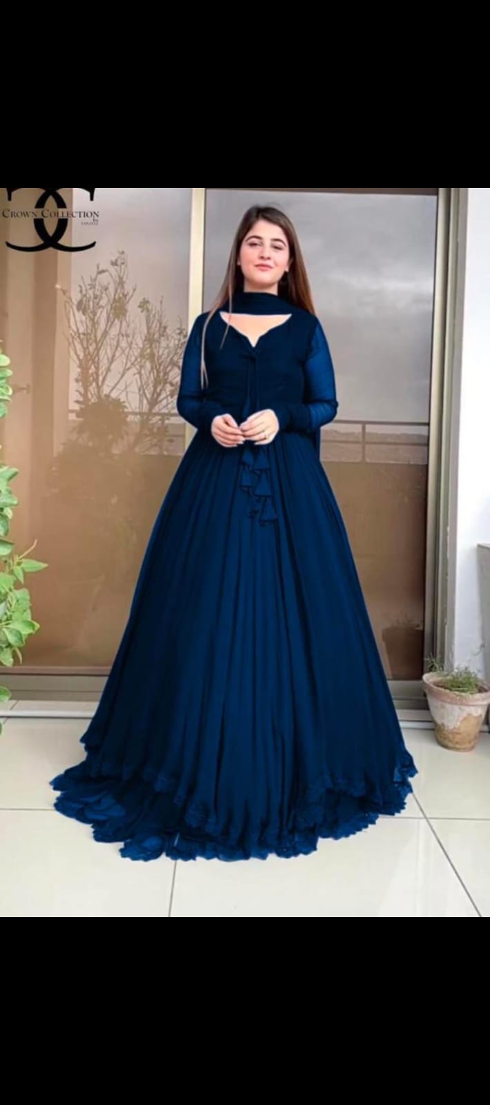 Stitched Two Layer Style Flair Party Wear Long Chiffon Frock 3-Piece