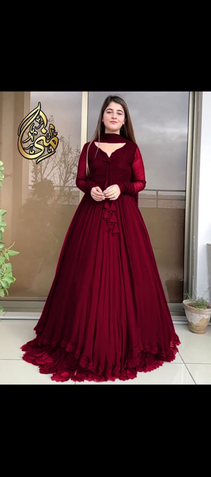 Stitched Two Layer Style Flair Party Wear Long Chiffon Frock 3-Piece