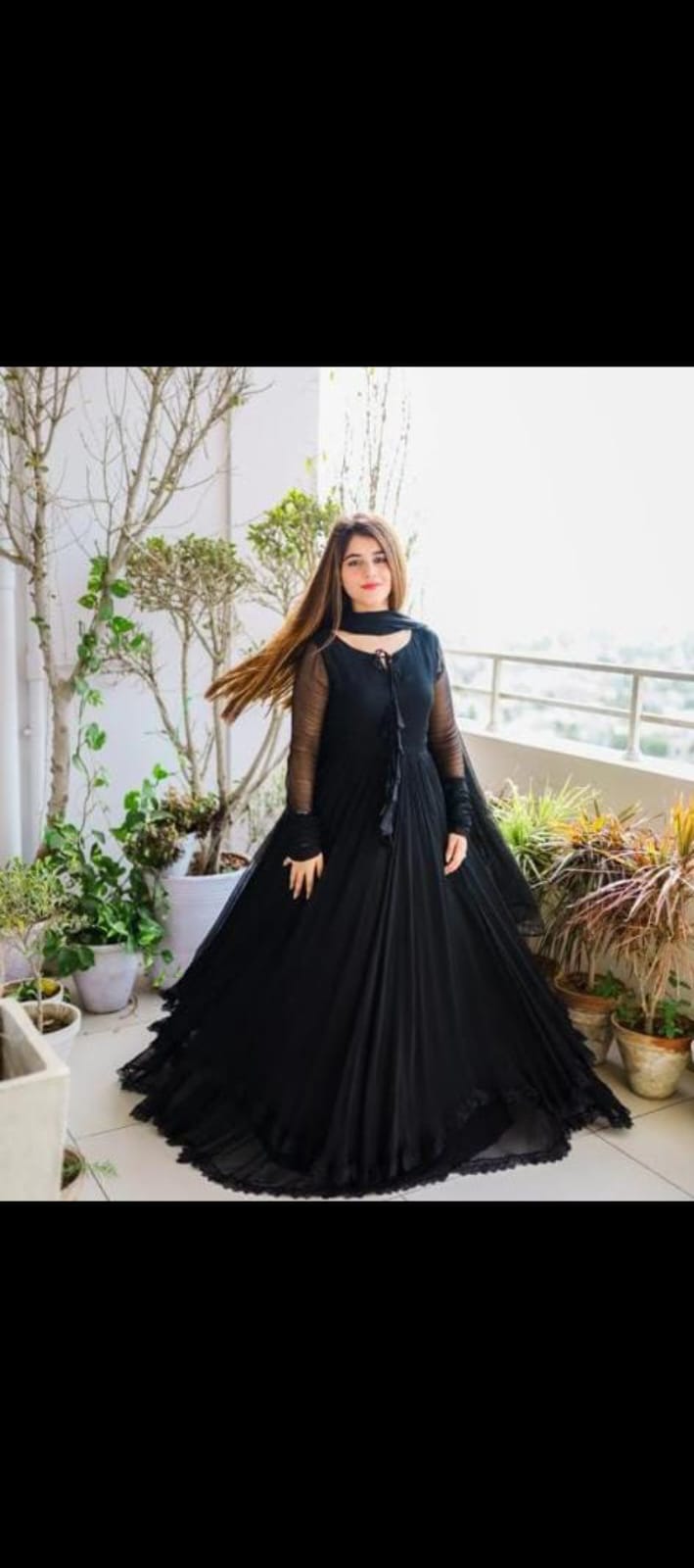 Stitched Two Layer Style Flair Party Wear Long Chiffon Frock 3-Piece