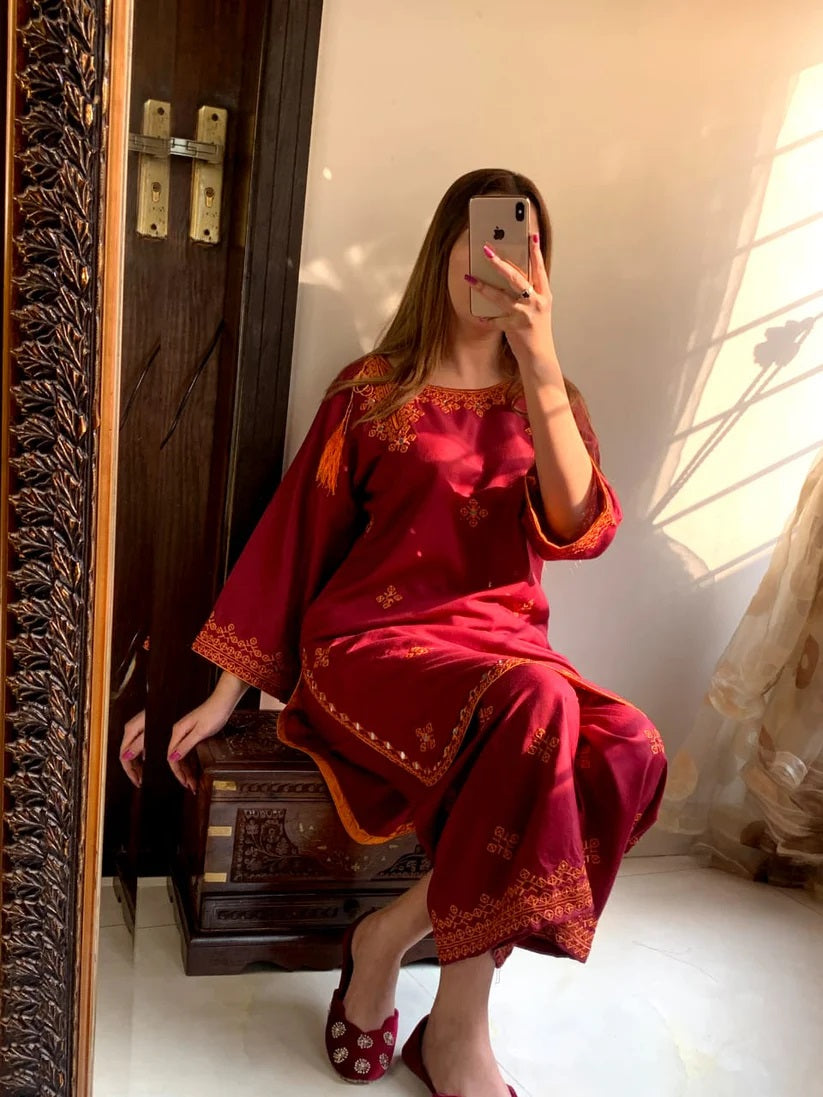 Fancy linen Embroidery With Mirror Work